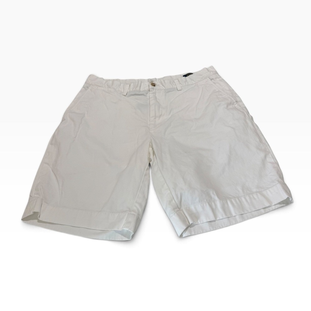 Polo Ralph Lauren Mens 36 White Chino Shorts Classic Fit 9" Inseam Flat Front
